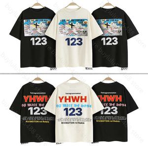 2023 camiseta de verão para homens e mulheres Moda High Street Brand RRR123 CO Lavado igreja vintage cruzada Cruz Logo Redond Manga curta 060h
