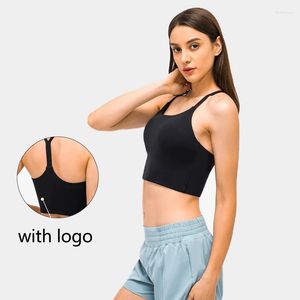 Yoga Outfit With Logo Sports Bra Women Double Straps Underwear Gym Training Vest Chest Pad Running Cycling Quick Dry Top 6 Colors