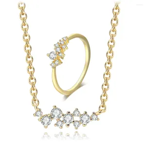 Colar brincos conjunto zhouyang para mulheres romântico twinkle estrelas luz amarelo ouro cor 2 pçs anel presente moda jóias s524