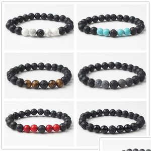 Charme Pulseiras 8mm Natural Lava Stone Bead WhiteTurquoise Tiger Eye Pulseira Diy Vulcão Difusor de Óleo Essencial para Mulheres M Dhgarden Dhyvl