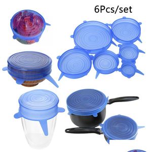 Lunchboxarväskor Sile Stretch Lids Återanvändbart suglock-skål Panna Platta Pot Food Fresh förvaring Er Sealer Kitchen Stopper Drop Delivery Dhyke