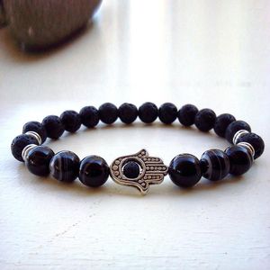 Strand Lava Hamsa Onyx Bracelet Fatima Protection Yoga Meditation Good Luck