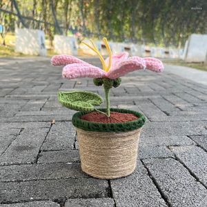 Decorative Flowers Crochet Woven Tung Potted Artificial Plant Bonsai Hand Knitted Cute Funny Gifts For Room Home Table Ideas Birthday Decor