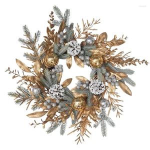 Flores decorativas Christmas Pinecone Wreath Grinalh Grinalh Fall Call With Greenery Gold Berries Pine para decoração da porta da frente