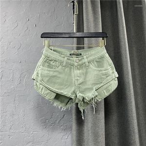 Women's Shorts Fashion Women Light Green Pants Summer Girl Sexy Botton Pocket Mini Denim Wear A-line Tassel Streetwear Y2k