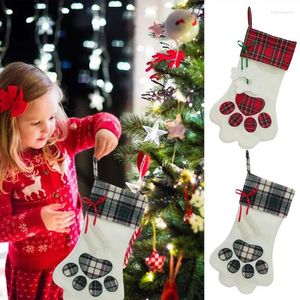 Decorações de natal meias saco de presente de natal ornamentos árvore pingente cão patas stuffers doces para festas festivais