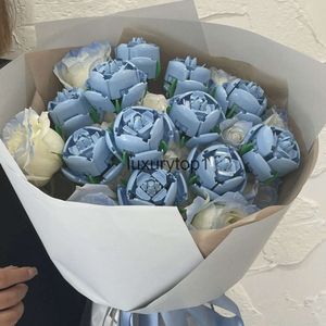 Blue Roses Bouquet BuildingブロックLEGO DIYギフトと互換​​性のあるBest Friendsバレンタインデーのためのハイアウトギフトボックス