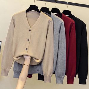 Suéteres femininos grossos cardigan com decote em v 2023 outono e inverno grande lã solta topo moda versátil camisola quente jaqueta