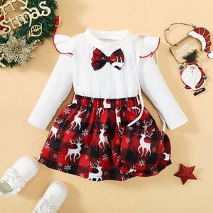Rompers 3piece Christmas Baby Girl Dress Zestaw odpowiedni dla urodzonego rękawa 2024 i rok czerwony odzież 231115