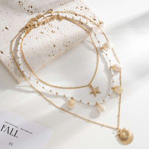 Cold Wind Pearl Multi Layered Necklace Shell Pendant Fashion Trend Personalized Long Neckchain Collar Chain