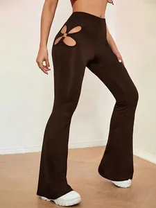 Leggings da donna Leggins sexy scava fuori pantaloni da yoga da donna pantaloni skinny elasticizzati con foro strappato nero streetwear
