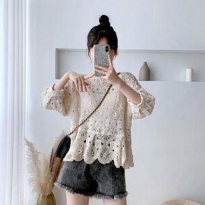 Женские футболки T Blouses 2023 Шикарная цепная ссылка забор текстура Top Hollow Out Женщины свободные рубашка с короткими рукавами