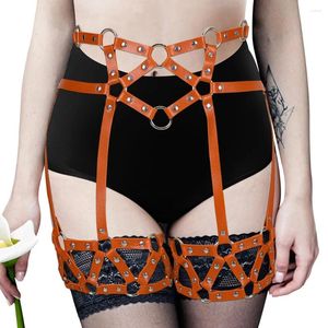 Cinture Calze Giarrettiere Catena di metallo Accessori Imbracatura in pelle per le donne Lingerie sexy Abito in stile punk gotico Abbigliamento da ballo rave