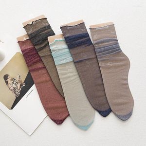 Women Socks Thin Gauze Transparent Shiny Trendy Art Harajuku Fashion Girls Glitter Soft Comfortable Spring Summer Lady Sox