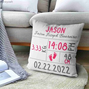 枕wuzidream Boys Girls Birth Andounder Pillow -Footprints -Navy Grey -Nursery Pillow -New Baby Gift -Personalized -Cottonl231116