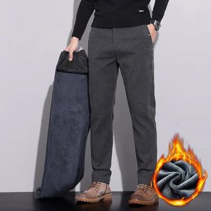 Men's Pants Casual Autumn And Winter Fleece Thickened Outer Wear Straight Insulated Frayed Business Trousers