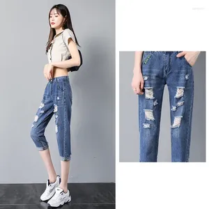 Jeans da donna traforati estivi sottili 2023 pantaloni skinny larghi a sette punte Harlan Dad Ravanello