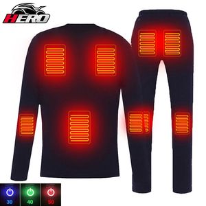Men's Vests Heated Motorcycle Jacket Men Women Heated Thermal Underwear Set USB Electric Suit Thermal Clothing for Winter S-4XL 231116