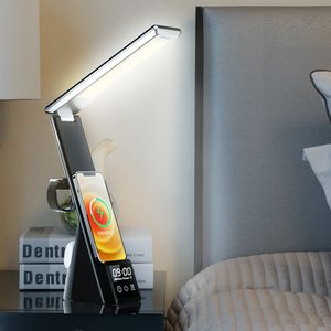 Nya mobiltelefonladdare 3 i 1 snabb trådlös laddare LED Lätt säng lampan Alarmklocka Skrivbordslampa trådlös laddningsstation headset laddning avfall