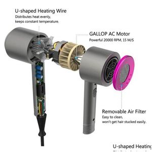 Фены Ds 2022 Зимний фен Negative Lonic Hammer Blower Электрический профессиональный фен для холодного ветра Фен для ухода за температурой Drop D Dhk