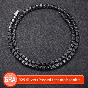 Test del diamante superato 16-24 pollici Argento sterling 925 Placcato in oro nero 5mm Bracciale con catena da tennis in moissanite nera per uomo Donna Bel regalo