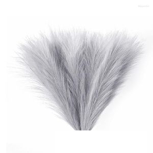 Flores decorativas 5pcs Faux Pampas Grass 18in/45cm Artificial Fluffy 5 caule para Boho Home (Gray)