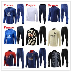 2023 French Tracksuit Soccer Jersey Benzema Mbappe equipe de Full Sets Kids Men Men 23/24 Paris Training Suit Half Pull Long Sleeve Chandal Futbol