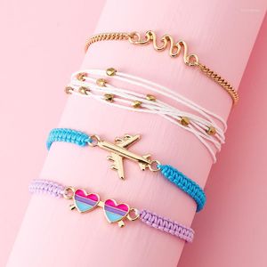 Charm Bracelets Lovecryst 4pcs / set Ins Colorful Weave Cute Aircraft Glass Armband For Girl Pendant Adjustable Friendship Gift Kids