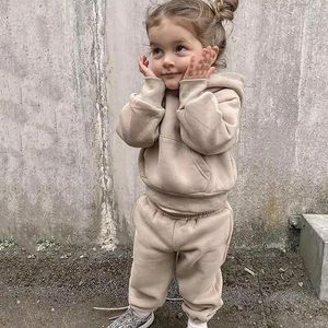 Clothing Sets Korean Baby Boys Girls Casual Sports Clothes Set 2023 Autumn Fashion Simple Solid Hoodies Ankle Banded Pants Children's