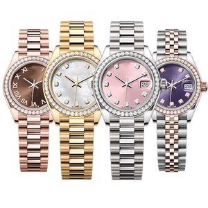 Diamant-Uhr, Diamant-Uhren, Date Just, Moissanit, für Damen, Iced Out, luxuriöse automatische 31-mm-Armbanduhren von Datejust aus Roségold mit mechanischem Uhrwerk