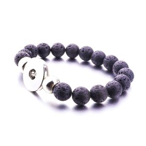 Charm Bracelets 10Mm Black Lava Stone Turquoise Bead Snap Button Bracelet Aromatherapy Essential Oil Diffuser For Women Jewelry Drop D Dhfts