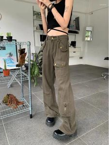 Kvinnors jeans Deeptown Vintage Kpop Green Cargo Pants Women Y2k Hippie Oversize Korean Fashion Streetwear Wide Leg Baggy Denim Trousers