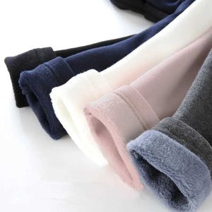 Byxor shorts 2023 flickor byxor barn vinter förtjockade varma byxor varma och elastiska rosa marinblå ben pojkar leggingsl2405l2405