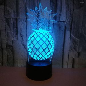 Gece Işıkları Ananas 3D LED Işık 7 Renk Değiştiren USB Masa Lambası Meyve Ev Dekor