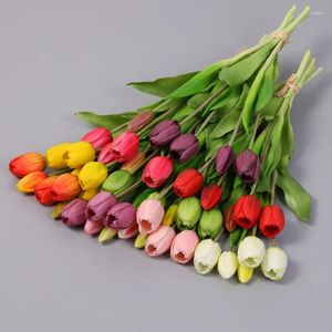 Decorative Flowers Soft Silicone Simulation Flower Tulip Home Decoration Indoor Table Arrangement Fake Bouquet