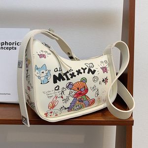 Abendtaschen Cartoon Graffiti PU Leder Achsel Schulter Für Frauen 2023 Mode Damen Designer Umhängetasche Handtasche