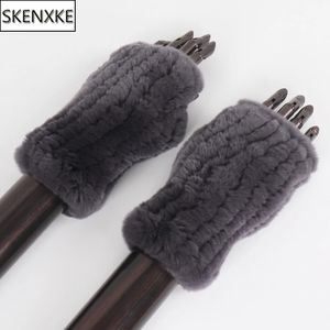 Fünf Finger Handschuhe Winter Echtpelz Golve Frauen Outdoor Warm 100 Rex Kaninchen Stricken Dicke Natürliche Weiche Fäustlinge 231116