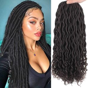 Goddess Locs Crochet Hair 18 Inch Faux Locs Hair with Curly Ends Crochet Pre looped Hair Brown Deep Wave Synthetic Braids Hair Extensions