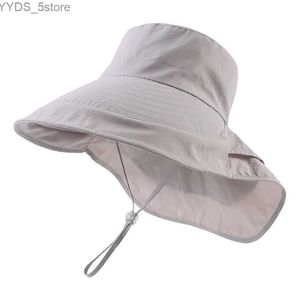 Cappelli a tesa larga Cappelli a secchiello Cappellino da sole per donna Cappello a secchiello parasole con patta sul collo Cappello a tesa larga largo Cappello da pesca per donna Protezione UV estiva per adulti YQ231116