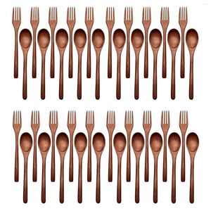 Dinnerware Sets (5 In A Dozen)40 Pcs Wooden Spoons Forks Set Utensil Reusable Natural Wood Flatware For Cooking Stirring Eating