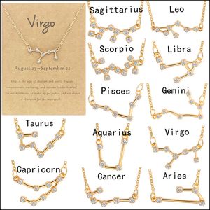 12 Constellation Horoscope Astrology Zodiac Necklace for Women Crystal Pendent Necklaces Cubic Zirconia Stones Necklace Nice Jewelry Gift Wholesale