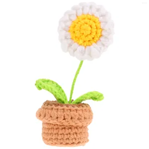 Decorative Flowers Crochet Flower Knitted Bouquet Artificial Pattern Potted Fake Sunflower Gift Rose Ornament Pot Lifelike Decor Yarn Hand