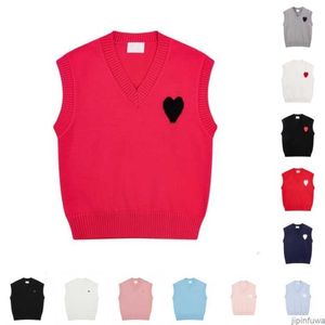 Amis Vest Sleeveless Sweater V Neck Paris Fashion Knit Jumper High Street Sweat Winter AM I Heart Coeur Love Jacquard Amisweater L9LE