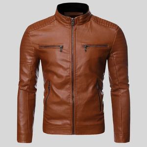 Men's Jackets Men's Stand Collar Leather Jacket Motorcycle Lightweight Faux Leather Outwear Racing Jackets Motocross J231116