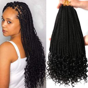18 Inch Box Braids with Curly Ends Crochet Braiding Hair Extension T27 Synthetic Braid for Women 22 Stands