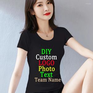 女性用Tシャツプラスサイズのフェム半袖トップカスタムロゴテキスト会社チームPOプリント広告コットン女性シャツ