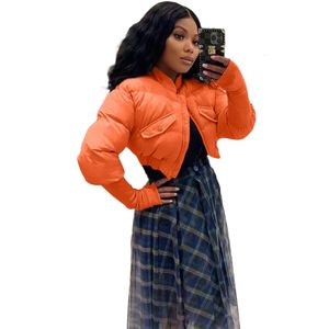 Mulheres para baixo parkas laranja colheita puffer jaqueta feminina cinza zíper v pescoço manga longa senhoras quentes casacos curtos outwear casaco fino luz 231116