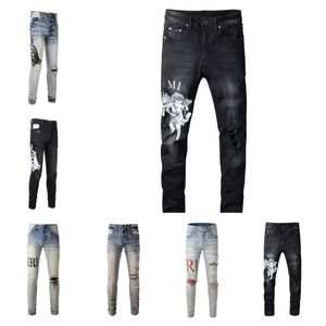 Designer Jeans Mens Mens Jeans European Jean Letter Star Men broderi Patchwork Ripped For Trend Brand Motorcykel Pant Mens Skinny Mens Jeans Men Jeans L5