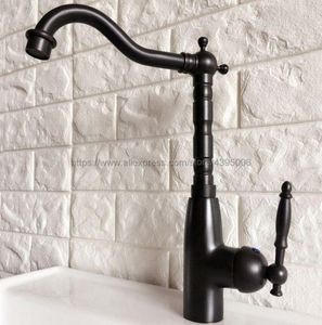 Badrumsvaskar Kranar Svartolja gnuggas mässing Däck Mount Kitchen Vanity kran Single Handle Cold Water Taps BNF371