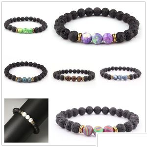 Charm Armband Nya stilar Lava Stone Rainbow Bead Armband Diy Essential Oil Diffuser för kvinnor Män smycken Drop Delivery Je Dhgarden Dha4R